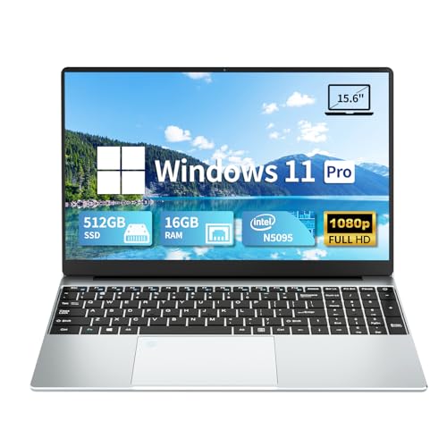 DARYUKUM Ordinateur Portable 15,6 Pouces, PC Portable 16 Go RAM 512 Go SSD, Laptop Celeron N5095 Windows 11 Pro avec écran IPS 1920 x 1080 USB 3.0 Mini HDMI 2,4 G/5 G WiFi PC Ordinateur de Bureau