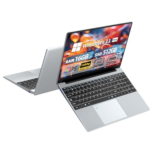 Ordinateur Portable 15,6", PC Portable 16Go RAM 512Go SSD, Celeron N5095, Windows 11 PC Portable aver Clavier Rétro-éclairé, Déverrouillage Empreinte, Laptop 1920*1080 IPS Écran, BT4.2/SB 3.0