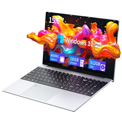 Ordinateur Portable 16Go RAM et 512Go SSD,PC Portable Quad-core Celeron N5095 Pour processeurs,PC Ordinateur avec Windows 11, Laptop 1920 * 1080 IPS FHD,WiFi 5G et USB 3.0 et clavier rétroéclairé