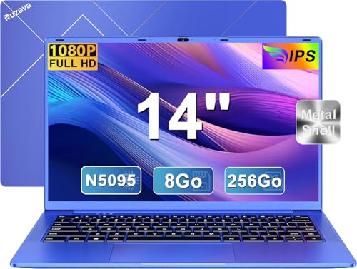 Ordinateur Portable 14 PoucesCeleron N5095 (jusqu'à 2,9 GHz) Win11 8Go 256Go SSD Extension1To 5G WiFi 1920x1080 FHD PC Portable avec Souris sans Fil & AZERTY Clavier Couverture-Violet Métal Laptop